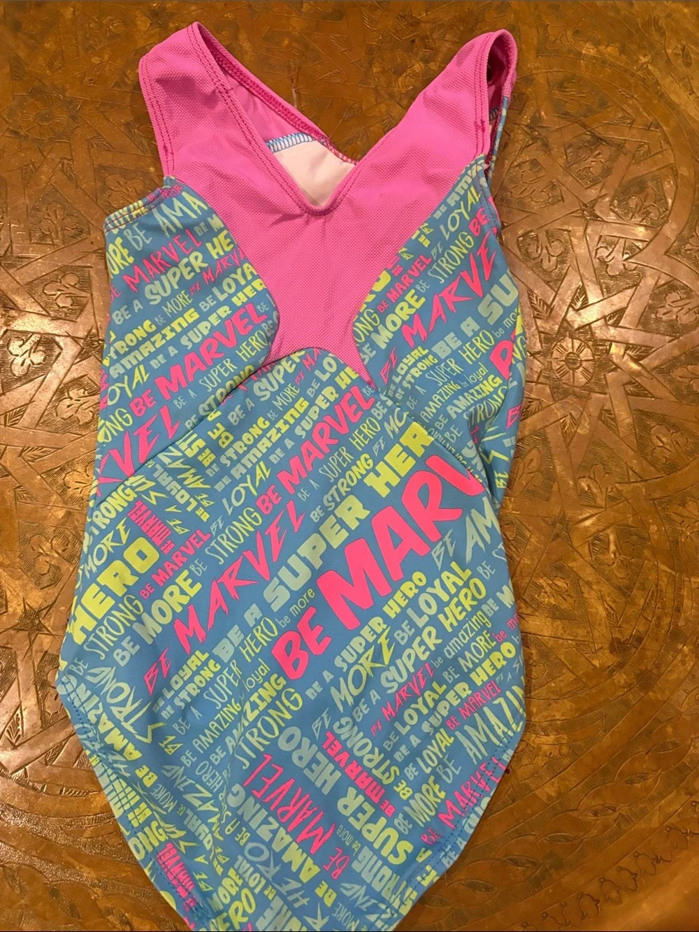 Marvel Girls' One-Piece Swimsuit in Bright Blue & Pink